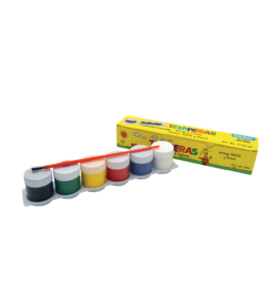 Témpera Escolar Junior, Caja x 6 Colores x 22 g. c.u. (incluye Pincel + Paleta)
